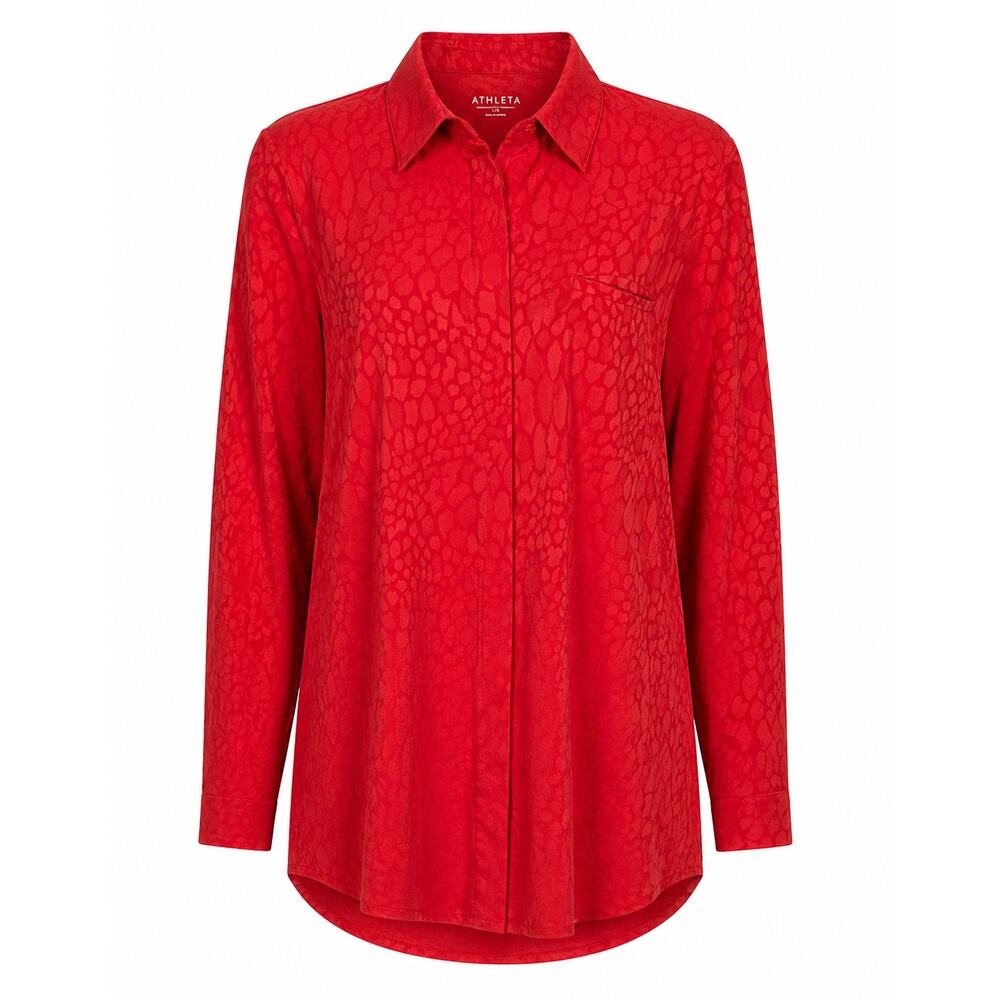 Athleta Red Jacquard Button Down Lightweight Performance Long Sleeve Travel  LRG
